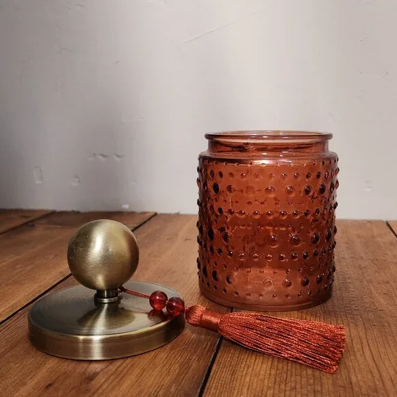 Decorative glass container with lid and tassel - Picture 3 of 4